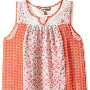 Speechless Coral Lace Yoke Chiffon Tank Top S L